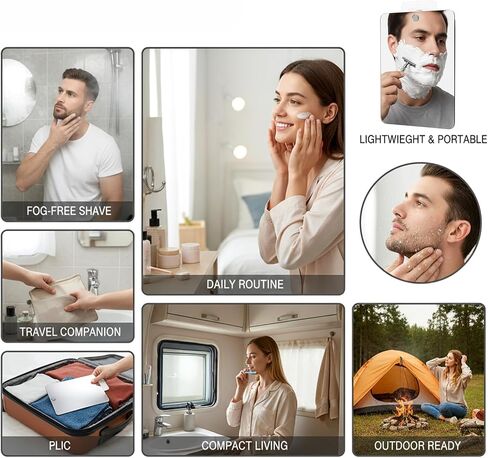 Shower Mirror Fogless for Shaving, 6.6" L x 5.1" W, Anti-Fog Frameless Bathroom Wall Mirror, Bathroom Accessories Shatterproof Men's Woman Wall Mirrors Hanging Makeup in Kuwait