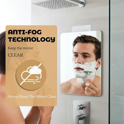 Shower Mirror Fogless for Shaving, 6.6" L x 5.1" W, Anti-Fog Frameless Bathroom Wall Mirror, Bathroom Accessories Shatterproof Men's Woman Wall Mirrors Hanging Makeup in Kuwait