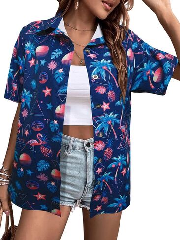 80s 90s Outfits for Women Retro Theme Disco Party Shirts Short Sleeve Button Down Funny Hawaiian Shirt Blouse Tops in Saudi Arabia