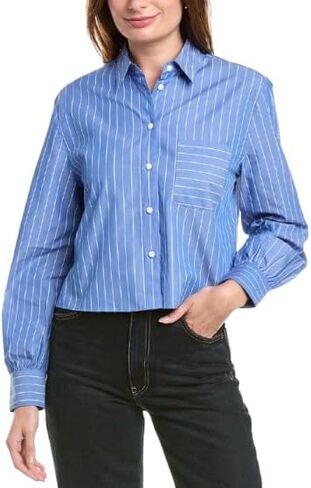 rag & bone White/Blue Stripe Max Stripe Crop Shirt Medium in Saudi Arabia