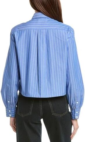 rag & bone White/Blue Stripe Max Stripe Crop Shirt Medium in Saudi Arabia