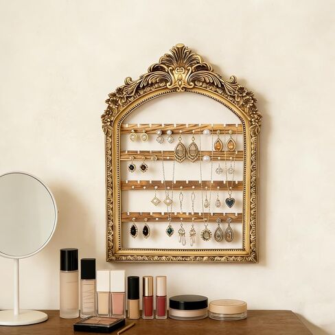 Wall Hanging Earring holder Organizers Vintage Arched Frame 13 x 9.3 Inch 4 Layer Vintage Gold Arched Frame Decorative Earring Organizer Display for Earring Bracelet Necklace Ring Birthday Wedding in Saudi Arabia