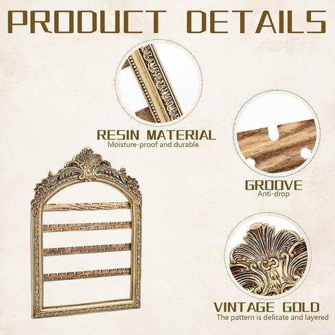 Wall Hanging Earring holder Organizers Vintage Arched Frame 13 x 9.3 Inch 4 Layer Vintage Gold Arched Frame Decorative Earring Organizer Display for Earring Bracelet Necklace Ring Birthday Wedding in Saudi Arabia