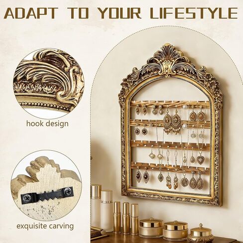 Wall Hanging Earring holder Organizers Vintage Arched Frame 13 x 9.3 Inch 4 Layer Vintage Gold Arched Frame Decorative Earring Organizer Display for Earring Bracelet Necklace Ring Birthday Wedding in Saudi Arabia