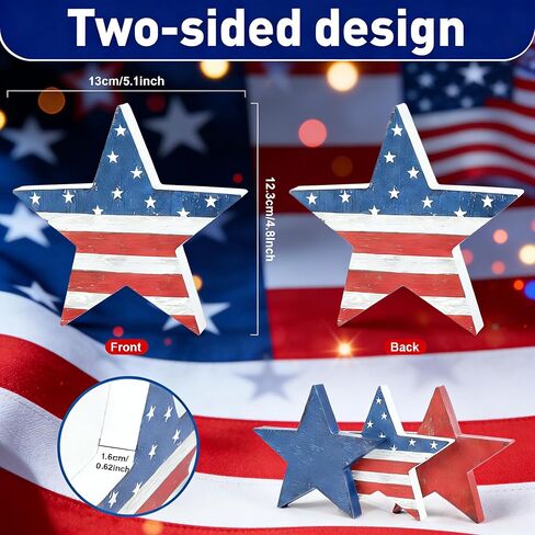3 Pcs 4th of July Decor Wooden Star Signs, Rustic Patriotic Decor for Memorial Day, Retro Americana Decoration Wooden Stars Blocks for Tiered Tray, Home Kitchen Table Decoration in Kuwait