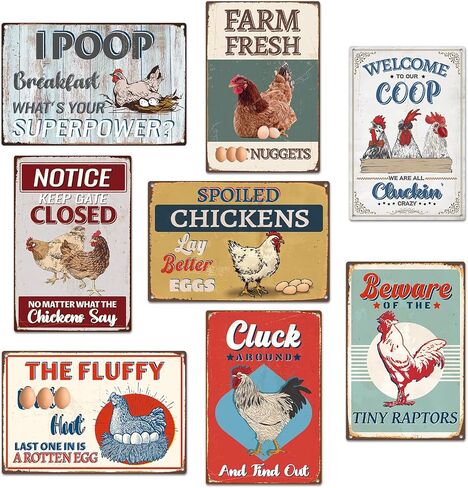 Funny Chicken Coop Decor, 8PCS Metal Chicken Coop Signs Accessories Outdoor, Farm House Personalized Gifts for Yard Fence Decor 12x8 Inches in Saudi Arabia