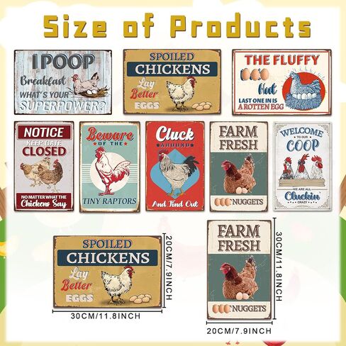 Funny Chicken Coop Decor, 8PCS Metal Chicken Coop Signs Accessories Outdoor, Farm House Personalized Gifts for Yard Fence Decor 12x8 Inches in Saudi Arabia