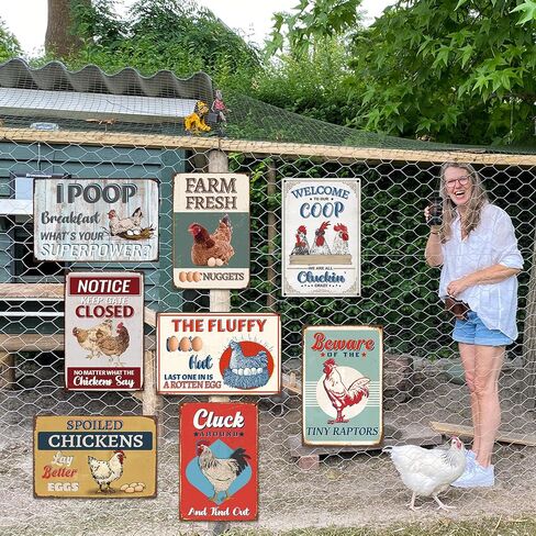 Funny Chicken Coop Decor, 8PCS Metal Chicken Coop Signs Accessories Outdoor, Farm House Personalized Gifts for Yard Fence Decor 12x8 Inches in Saudi Arabia