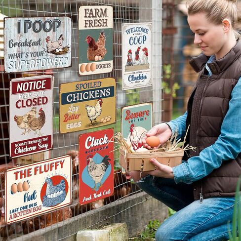 Funny Chicken Coop Decor, 8PCS Metal Chicken Coop Signs Accessories Outdoor, Farm House Personalized Gifts for Yard Fence Decor 12x8 Inches in Saudi Arabia