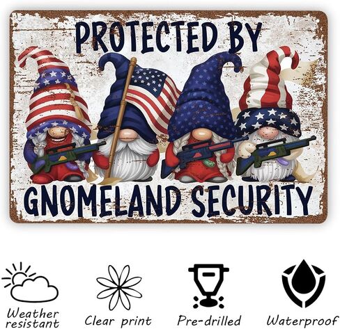 Funny Vintage Metal Tin Signs, America Gnomes, Gnomeland Security, Usa Gnomes, Gnome Lover Gift, Christmas Gifts, Housewarming Gift, Vintage Metal Tin Wall Art Sign, Yard Decor Sign in Saudi Arabia