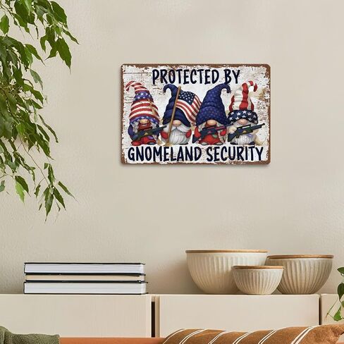 Funny Vintage Metal Tin Signs, America Gnomes, Gnomeland Security, Usa Gnomes, Gnome Lover Gift, Christmas Gifts, Housewarming Gift, Vintage Metal Tin Wall Art Sign, Yard Decor Sign in Saudi Arabia