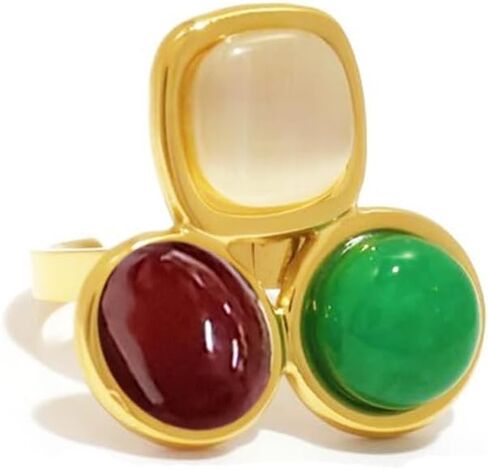 OIDIMS Boho Natural Stone Geometry Gold-Tone Statement Ring for Women Charm Gold-Tone Plated Hypoallergenic Adjustable Open Vintage Gemstone Rings Engagement Wedding Band Comfirm Fit Jewelry in Kuwait