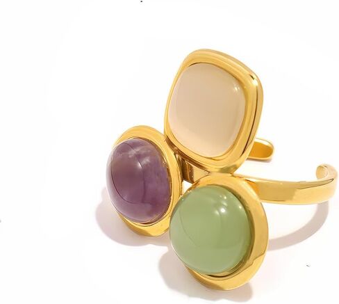 OIDIMS Boho Natural Stone Geometry Gold-Tone Statement Ring for Women Charm Gold-Tone Plated Hypoallergenic Adjustable Open Vintage Gemstone Rings Engagement Wedding Band Comfirm Fit Jewelry in Kuwait