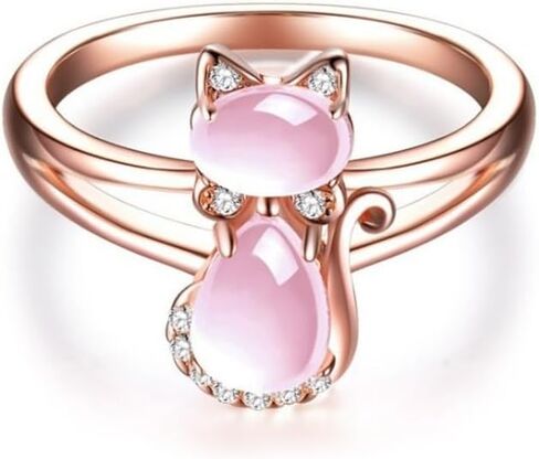 Yocoyee Rose Gold Pink Cat Ring Quartz Stone Pink Crystal Animal Cat Ring for Women Lover in Kuwait