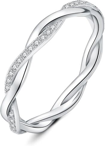 JewelryPalace Love Rope Infinity Cubic Zirconia Wedding Band for Women, Twisted 14K White Yellow Rose Gold 925 Sterling Silver Promise Ring for Her, Wave Simulated Diamond Anniversary Stackable Rings in Saudi Arabia