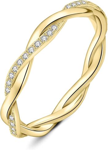 JewelryPalace Love Rope Infinity Cubic Zirconia Wedding Band for Women, Twisted 14K White Yellow Rose Gold 925 Sterling Silver Promise Ring for Her, Wave Simulated Diamond Anniversary Stackable Rings in Saudi Arabia