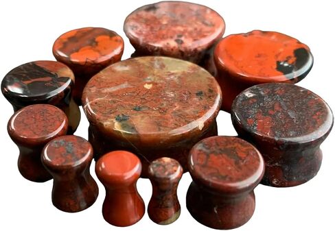 PAIR of Stunning Natural Red Brecciated Jasper Organic Stone Double Flare Plugs - Gauges - Body Jewelry in Kuwait