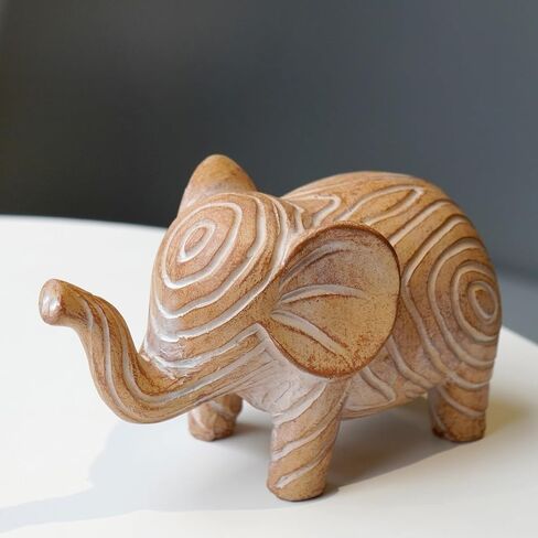 OwMell Good Luck Elephant Decor for Home, Small Elephant Statue Figurine for Home Decor, Elephant Collection Ornament - Wood-Look Large in Saudi Arabia