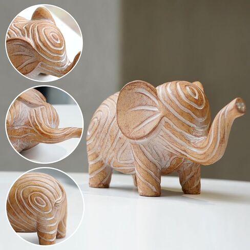 OwMell Good Luck Elephant Decor for Home, Small Elephant Statue Figurine for Home Decor, Elephant Collection Ornament - Wood-Look Large in Saudi Arabia