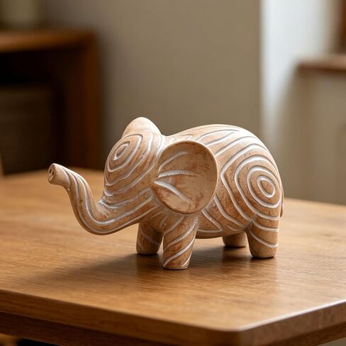 OwMell Good Luck Elephant Decor for Home, Small Elephant Statue Figurine for Home Decor, Elephant Collection Ornament - Wood-Look Large in Saudi Arabia