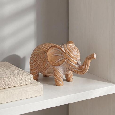 OwMell Good Luck Elephant Decor for Home, Small Elephant Statue Figurine for Home Decor, Elephant Collection Ornament - Wood-Look Large in Saudi Arabia