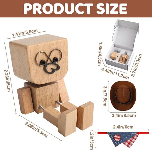 Novabright Shaking Wooden Man Figurine with Cowboy Hat & Scarf Shaking Feet Wooden Doll with 12 Pcs Magnetic Expressions Handmade Western Cowboy Decor Gifts for Car Dashboard Home Office Desk Trinket in Saudi Arabia