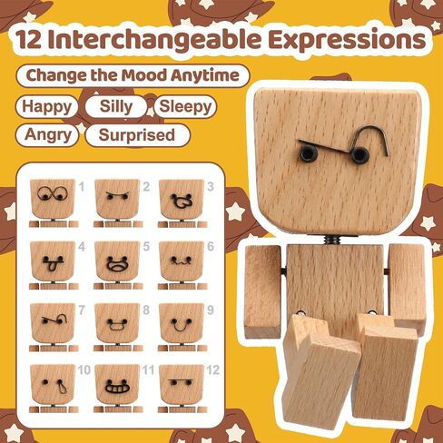 Novabright Shaking Wooden Man Figurine with Cowboy Hat & Scarf Shaking Feet Wooden Doll with 12 Pcs Magnetic Expressions Handmade Western Cowboy Decor Gifts for Car Dashboard Home Office Desk Trinket in Saudi Arabia
