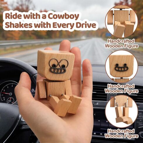Novabright Shaking Wooden Man Figurine with Cowboy Hat & Scarf Shaking Feet Wooden Doll with 12 Pcs Magnetic Expressions Handmade Western Cowboy Decor Gifts for Car Dashboard Home Office Desk Trinket in Saudi Arabia