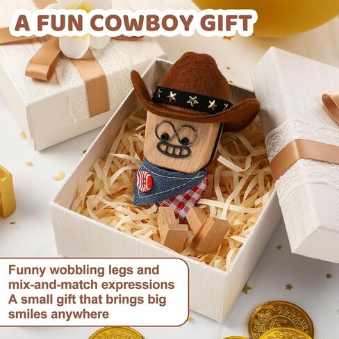 Novabright Shaking Wooden Man Figurine with Cowboy Hat & Scarf Shaking Feet Wooden Doll with 12 Pcs Magnetic Expressions Handmade Western Cowboy Decor Gifts for Car Dashboard Home Office Desk Trinket in Saudi Arabia