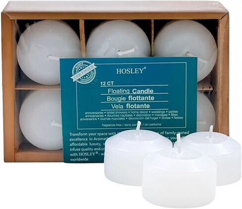 Hosley Set of 12 White Unscented Floating Candles Mini Candle Discs 1.6" Floating Candles for Centerpieces with Smokeless Cotton Wick Ideal Floating Candle for Weddings & Event in Kuwait