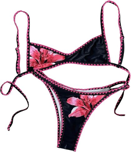 MakeMeChic Women's 2 Piece Micro Bikini Sets Summer Floral Backless Boho Beach Swimsuit in Kuwait