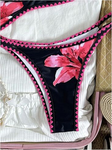 MakeMeChic Women's 2 Piece Micro Bikini Sets Summer Floral Backless Boho Beach Swimsuit in Kuwait