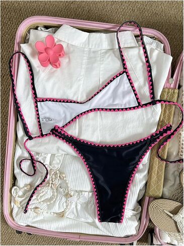 MakeMeChic Women's 2 Piece Micro Bikini Sets Summer Floral Backless Boho Beach Swimsuit in Kuwait