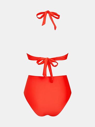 CUPSHE طقم البكيني النسائي عالي الخصر للتحكم في البطن قطعتين ملابس السباحة الرسن التغطية الكاملة ثوب السباحة التعادل الذاتي in Kuwait