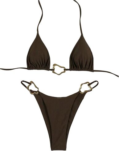Milumia Women's 2 Piece Triangle Bikini Set Halter String Ring Linked Thong Bathing Suits in Kuwait