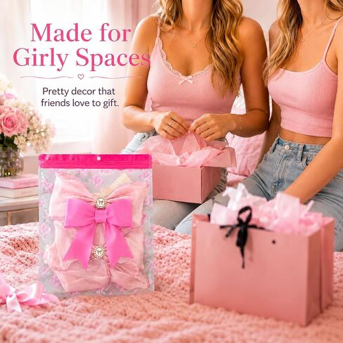 2 Pack Pink Bow Curtain Tiebacks - Decorative Satin Curtain Holdbacks for Girls Room Decor, Cute Curtains Accessories for Nursery Decor, Princess Bedroom & Pink Aesthetic Room in Kuwait