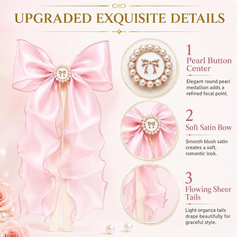 2 Pack Pink Bow Curtain Tiebacks - Decorative Satin Curtain Holdbacks for Girls Room Decor, Cute Curtains Accessories for Nursery Decor, Princess Bedroom & Pink Aesthetic Room in Kuwait