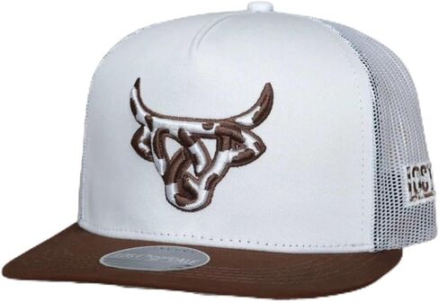 LOST CALF Cowhide Snapback Hat for Men & Women, White & Brown Mesh Back Trucker Cap, Flat Bill, One Size in Saudi Arabia