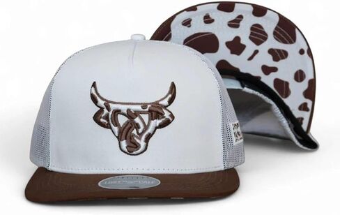 LOST CALF Cowhide Snapback Hat for Men & Women, White & Brown Mesh Back Trucker Cap, Flat Bill, One Size in Saudi Arabia