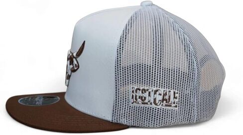 LOST CALF Cowhide Snapback Hat for Men & Women, White & Brown Mesh Back Trucker Cap, Flat Bill, One Size in Saudi Arabia