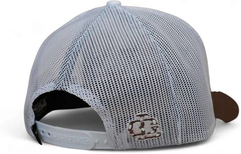LOST CALF Cowhide Snapback Hat for Men & Women, White & Brown Mesh Back Trucker Cap, Flat Bill, One Size in Saudi Arabia