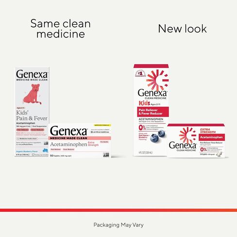 Genexa Kids & Adults Clean Acetaminophen Combo | Family Pain & Fever Bundle | Dye Free, 0% Artificial Additives | Vegan & Non-GMO | Medicine Made Clean | Ages 2-11, 12+ (2 Pack) in Saudi Arabia