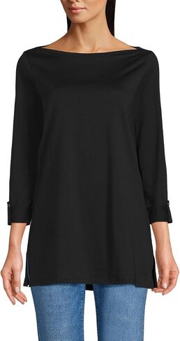 Lands' End Women's American-Grown Supima Cotton Adjustable 3/4 Sleeve Boatneck Tunic Black in Saudi Arabia