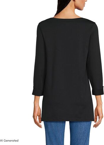 Lands' End Women's American-Grown Supima Cotton Adjustable 3/4 Sleeve Boatneck Tunic Black in Saudi Arabia