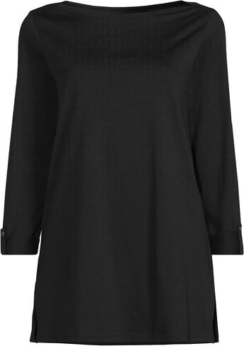Lands' End Women's American-Grown Supima Cotton Adjustable 3/4 Sleeve Boatneck Tunic Black in Saudi Arabia