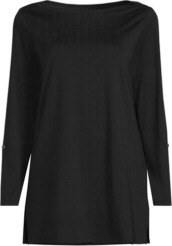 Lands' End Women's American-Grown Supima Cotton Adjustable 3/4 Sleeve Boatneck Tunic Black in Saudi Arabia