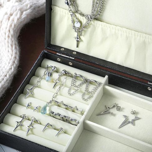 9 Pcs Y2k Jewelry Set Goth Star Earrings Silver Necklace Moonlight Stone Accessories Heart Teardrop Chain Dangle Earring Punk Jewelry Gift for Women in Saudi Arabia