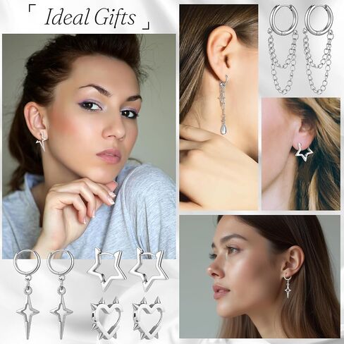 9 Pcs Y2k Jewelry Set Goth Star Earrings Silver Necklace Moonlight Stone Accessories Heart Teardrop Chain Dangle Earring Punk Jewelry Gift for Women in Saudi Arabia