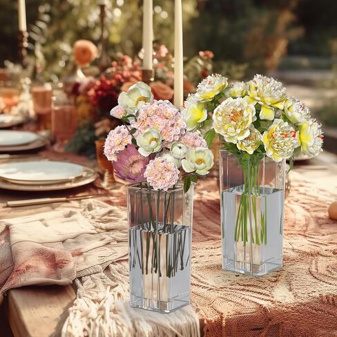 Asking 6 Pack Tall Square Acrylic Flower Vase, Clear Plastic Centerpiece Vases for Table, 4" x 4" x 9" in Saudi Arabia