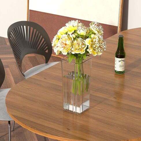 Asking 6 Pack Tall Square Acrylic Flower Vase, Clear Plastic Centerpiece Vases for Table, 4" x 4" x 9" in Saudi Arabia